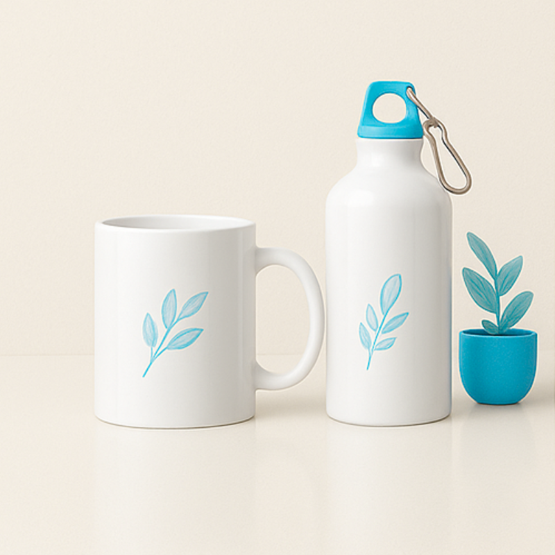 Photo de mugs et de gourdes personnalisés proposés par Sublim’idées