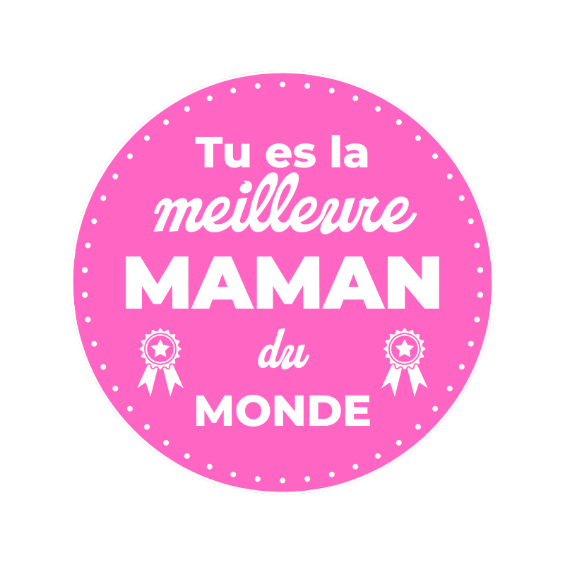 Aimant rond en MDF avec l’inscription “Meilleure maman du monde”.