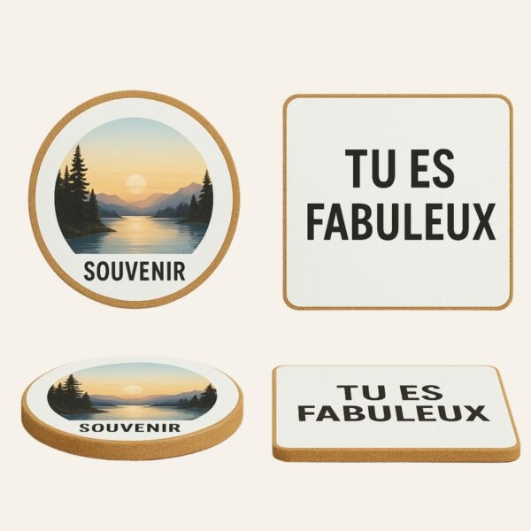 Dessous de verre personnalisé en liège, format rond et carré