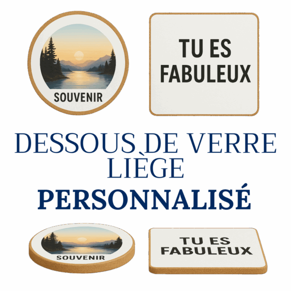 Dessous de verre personnalisé en liège, format rond et carré