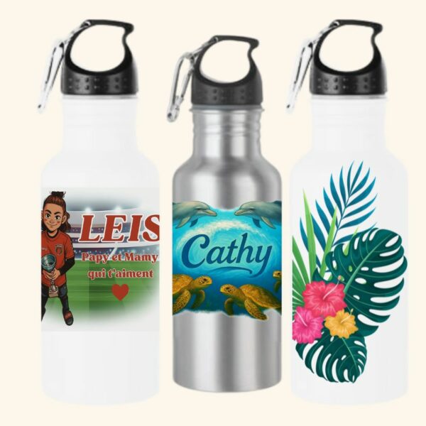 Sélection de gourdes aluminium personnalisées blanches et grises – Sublim’Idées