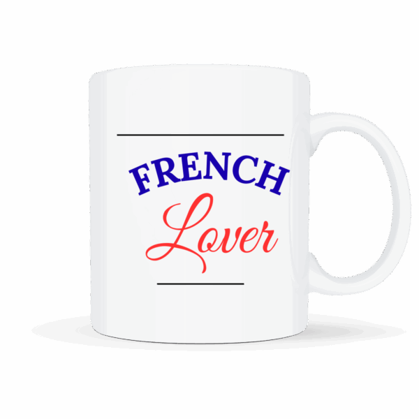 Mug blanc avec l’inscription French Lover en bleu et rouge