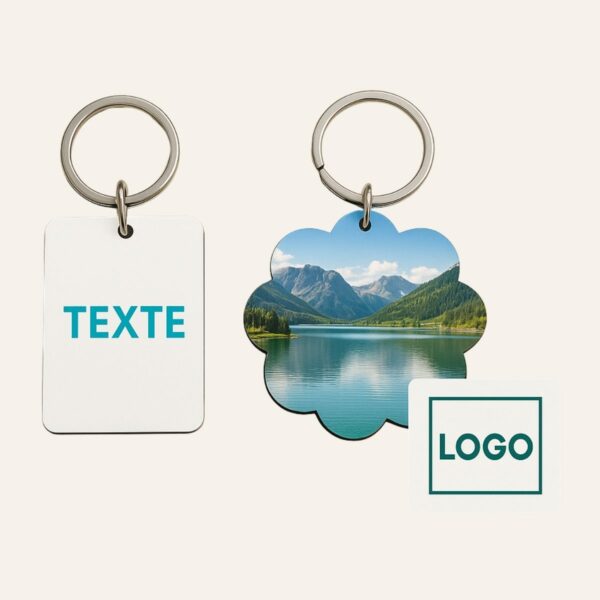 Porte-clé en MDF personnalisable, forme rectangulaire et fleur