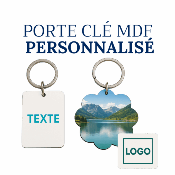 Porte-clé en MDF personnalisable, forme rectangulaire et fleur