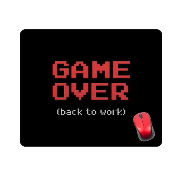 Tapis de souris noir avec inscription Game Over en rouge pixelisé