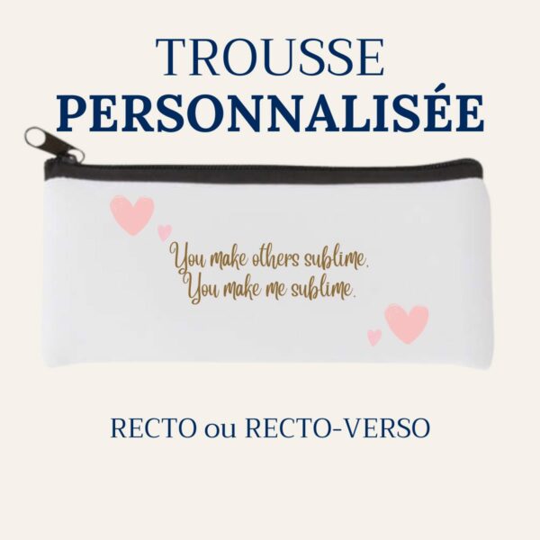 Trousse personnalisée blanche avec fermeture éclair, impression recto ou recto-verso – Sublim’Idées