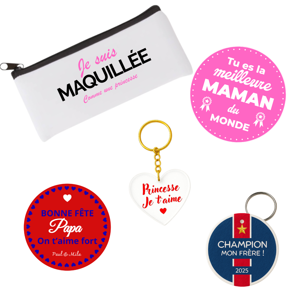 Goodies prêts à offrir – Sublim’Idées Goodies prêts à offrir personnalisés par Sublim’Idées – porte-clés, magnets, dessous de verre et accessoires cadeau fabriqués en France