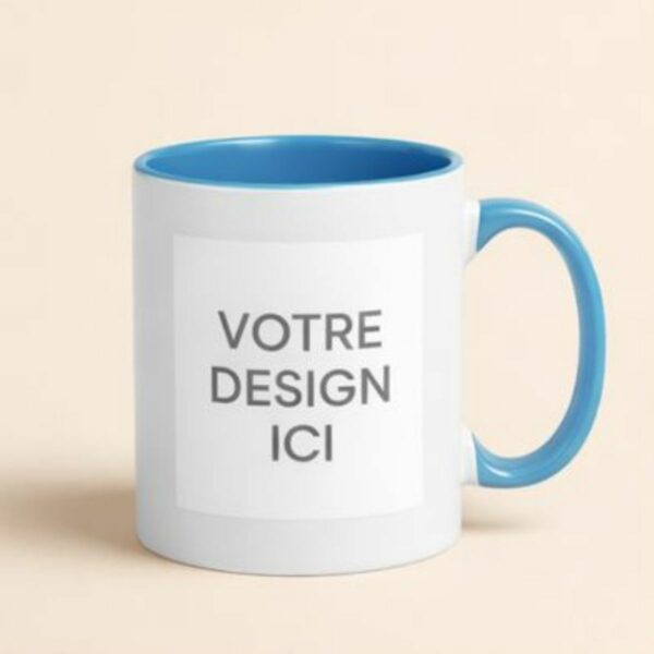 Mug personnalisable bleu avec emplacement pour photo, logo ou message – Sublim’Idées