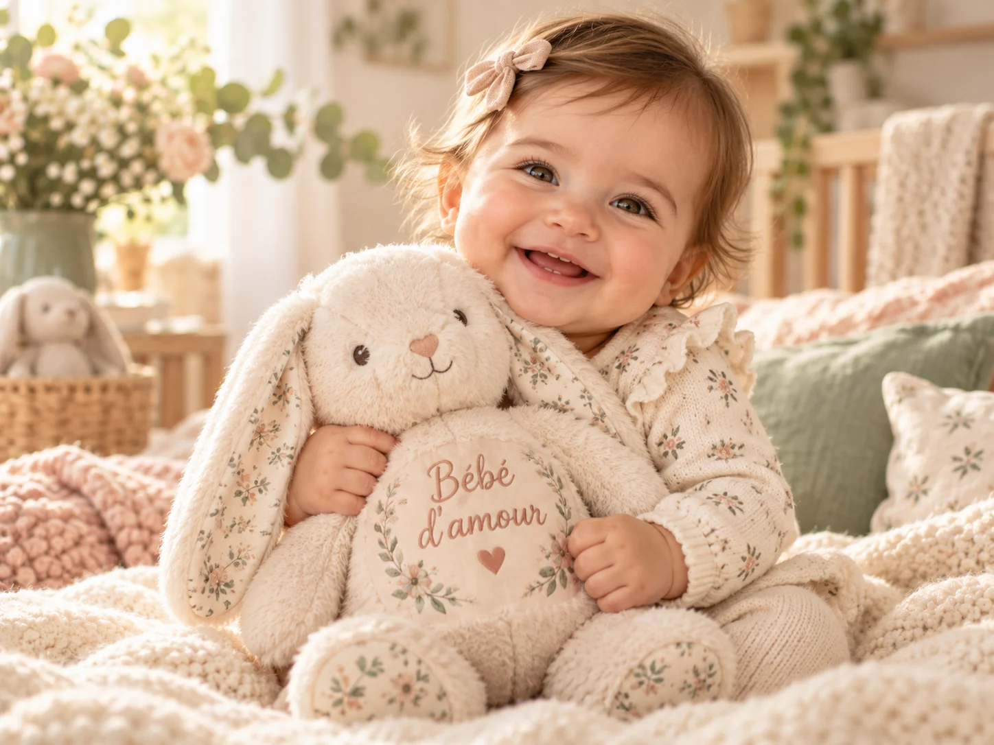 Bébé avec une peluche personnalisée Bébé d'amour