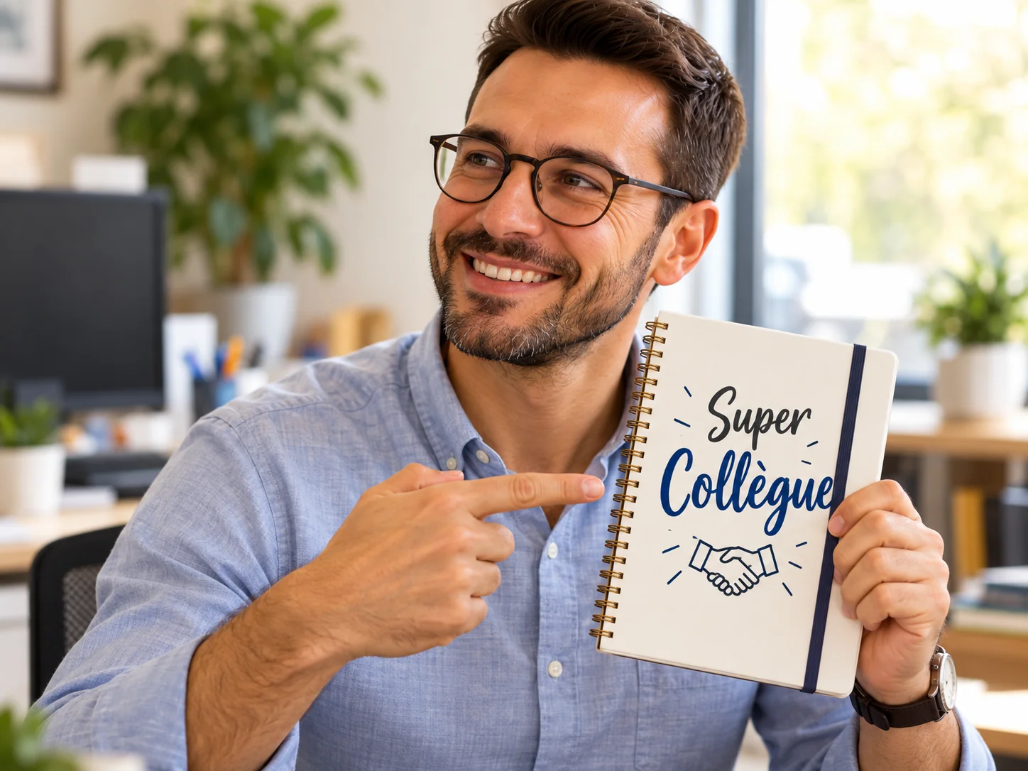 Homme avec un carnet personnalisé Super Collègue