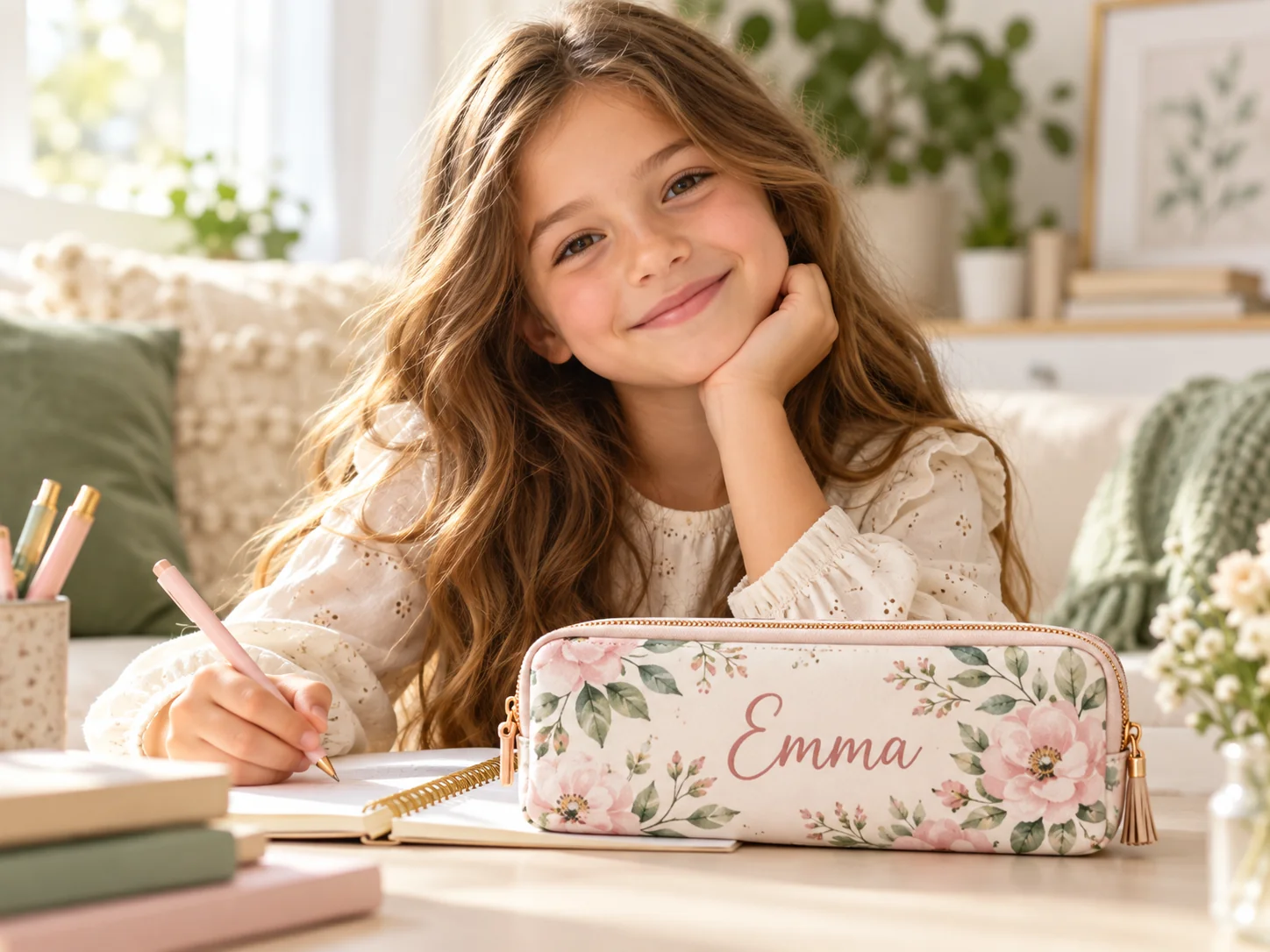Fille avec une trousse personnalisée Emma