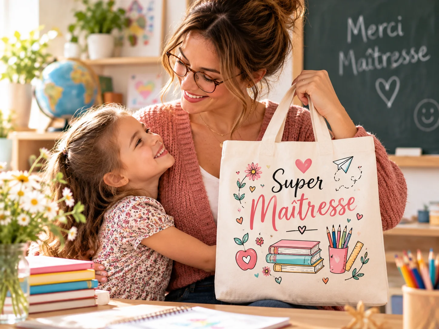 Maîtresse avec un tote bag personnalisé Super Maîtresse