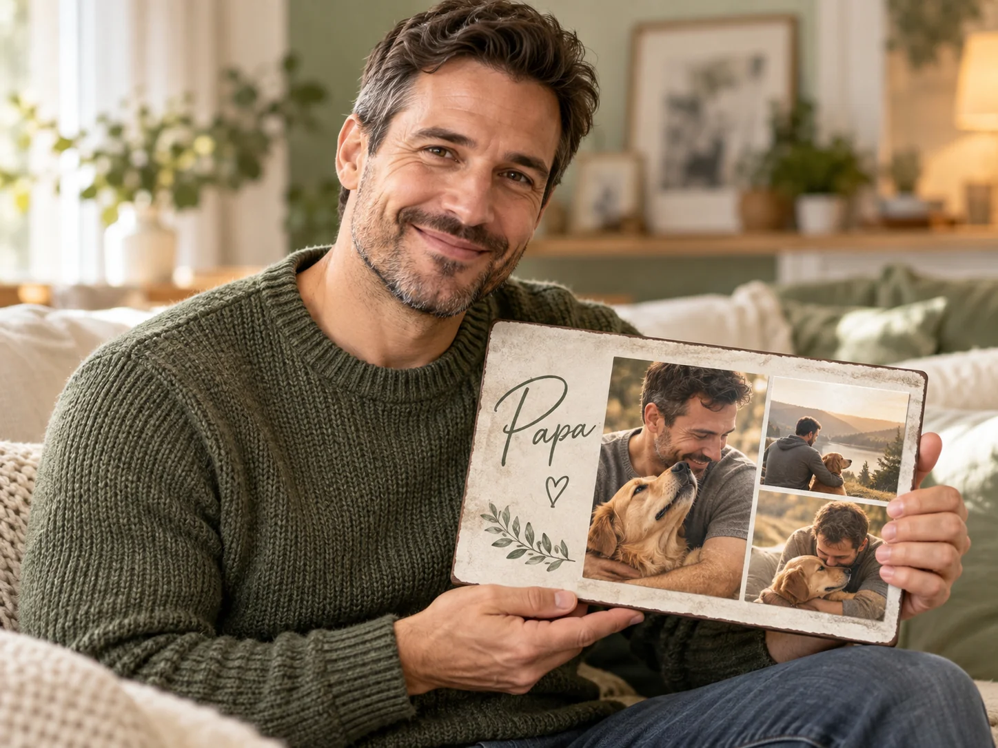 Papa avec une plaque photo personnalisée