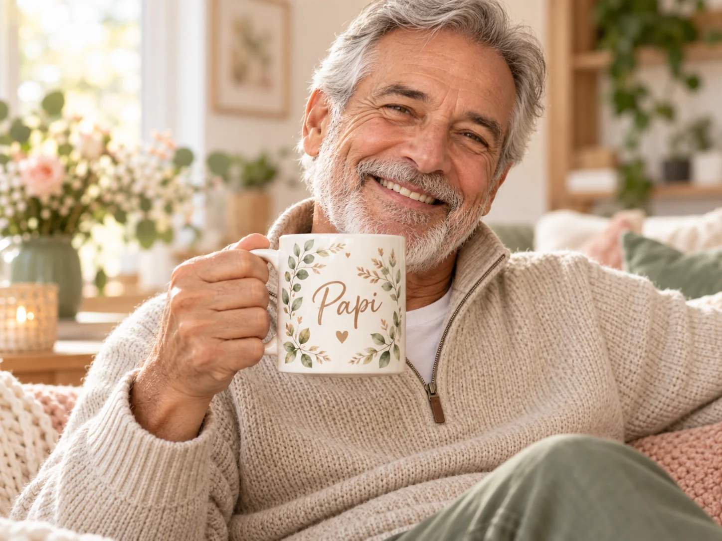 Papi avec un mug personnalisé Papi