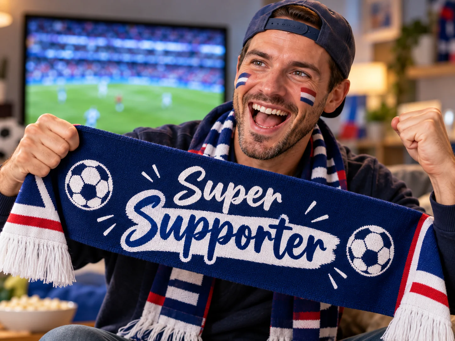 Supporter de football avec une écharpe personnalisée Super Supporter