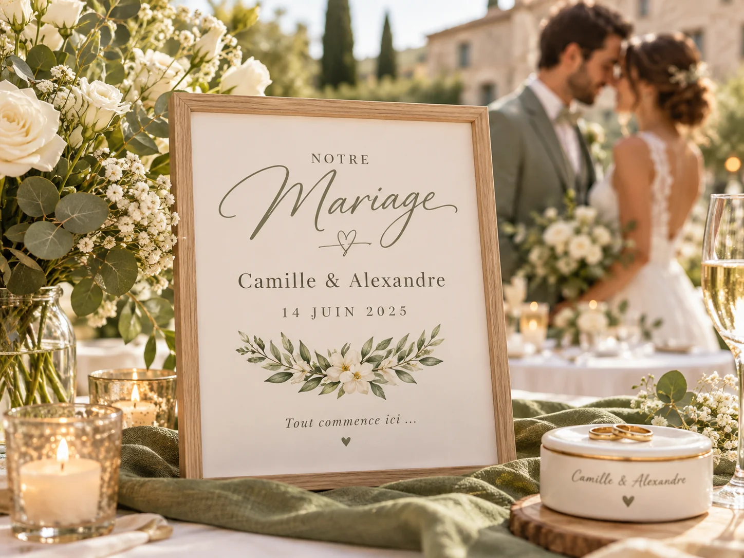 Affiche personnalisée Notre mariage avec couple de mariés