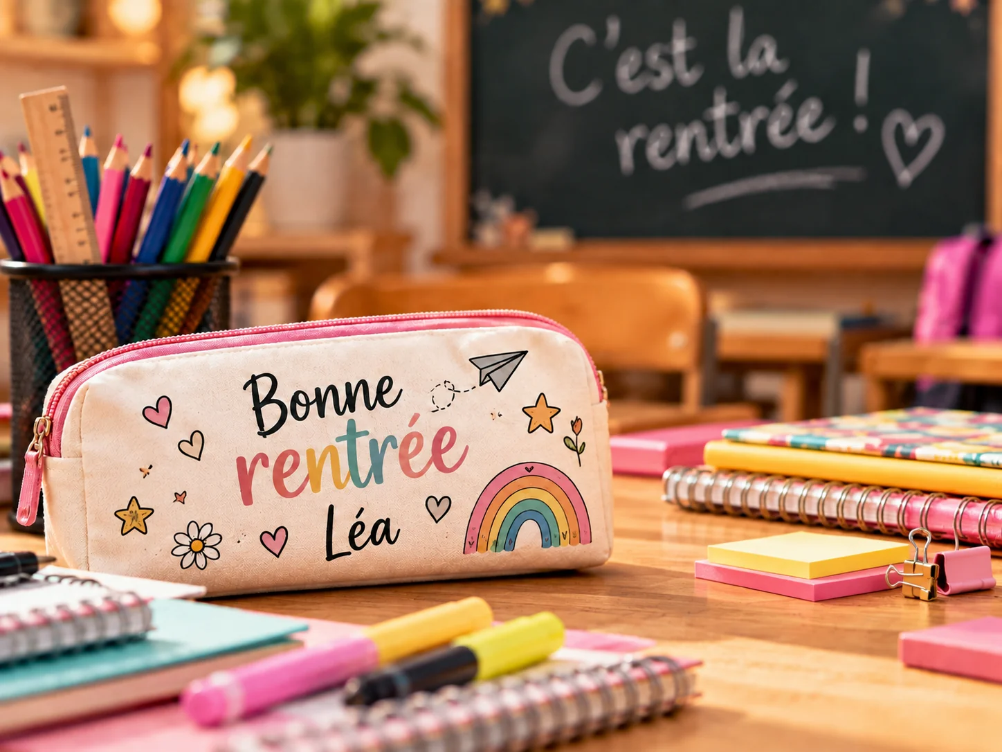 Trousse personnalisée Bonne rentrée Léa avec fournitures scolaires